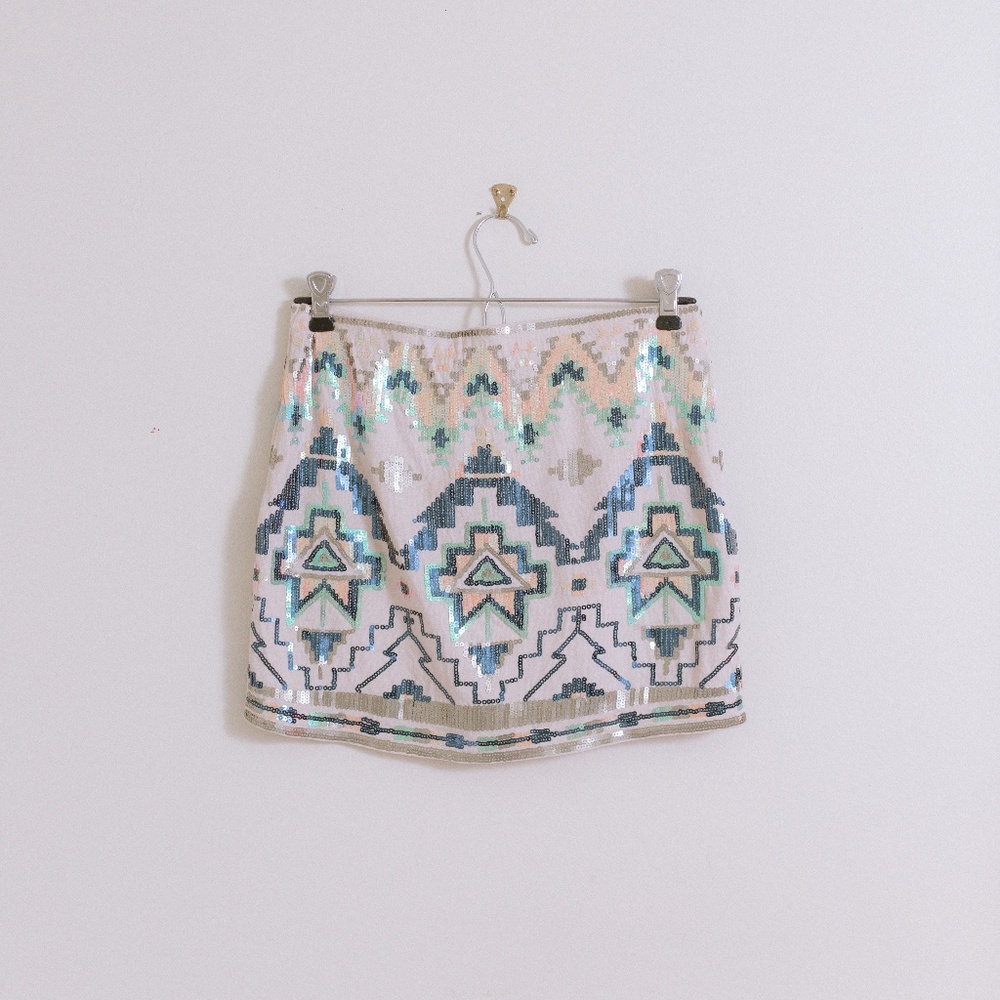 Sequin Tribal Print Mini Skirt